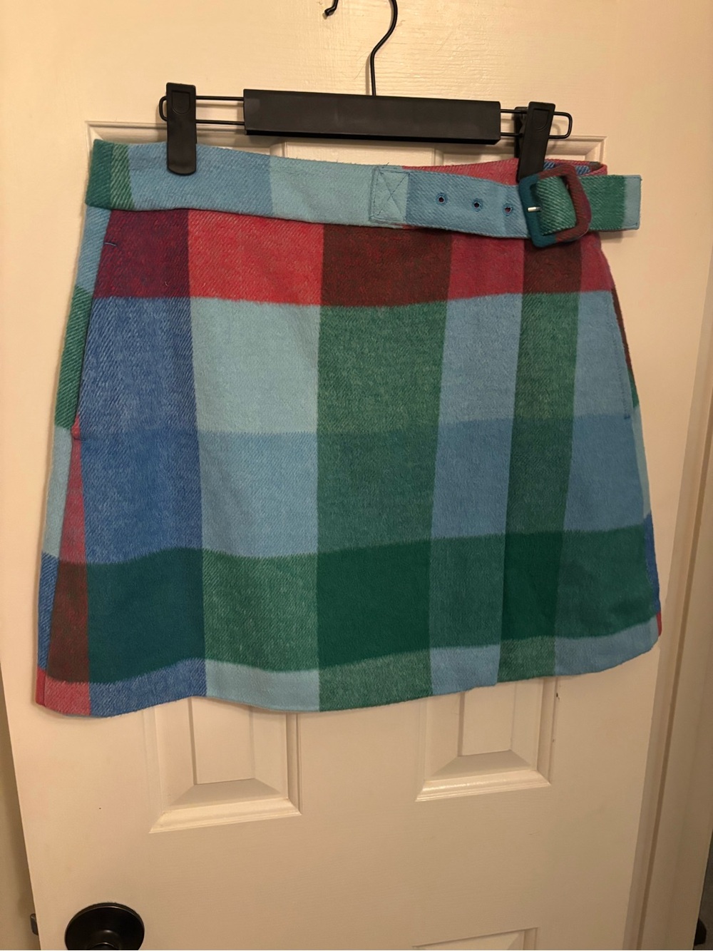 Plaid belted skirt